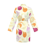Onion garlic white red pattern Women's Long Sleeve Belted Night Robe