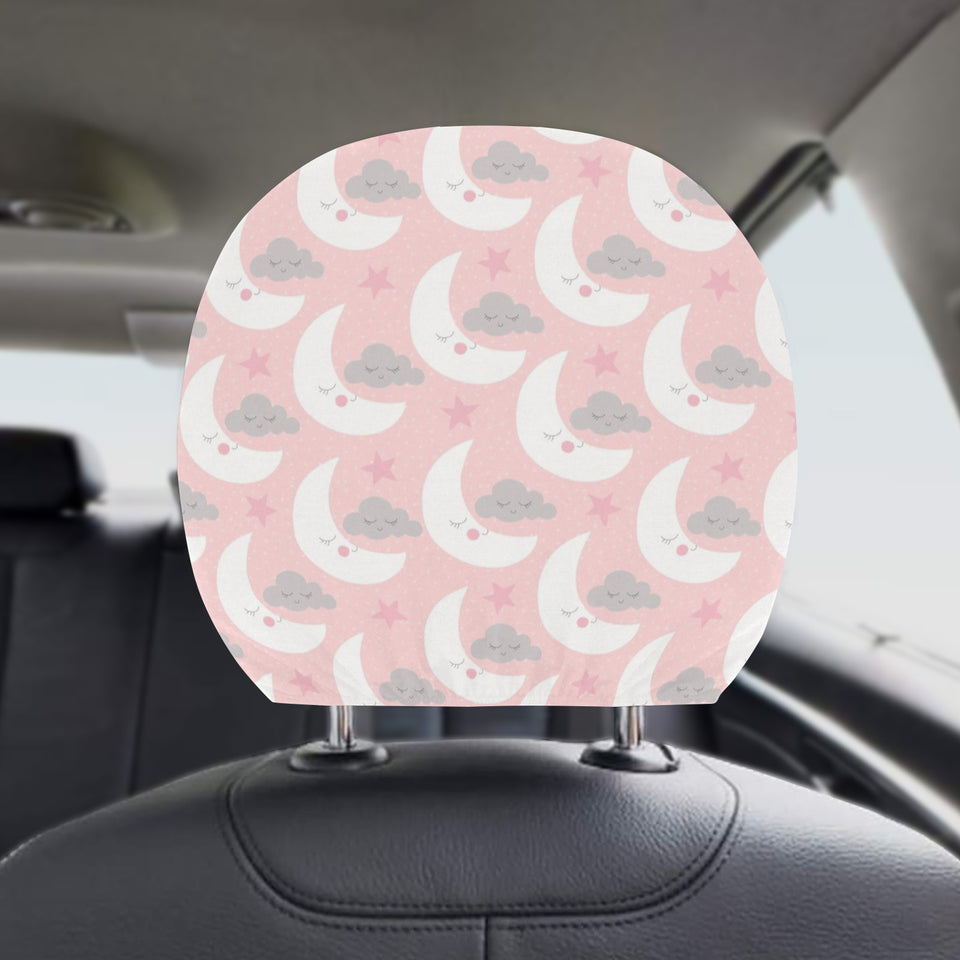 Cute moon cloud star pattern pink dot background Car Headrest Cover