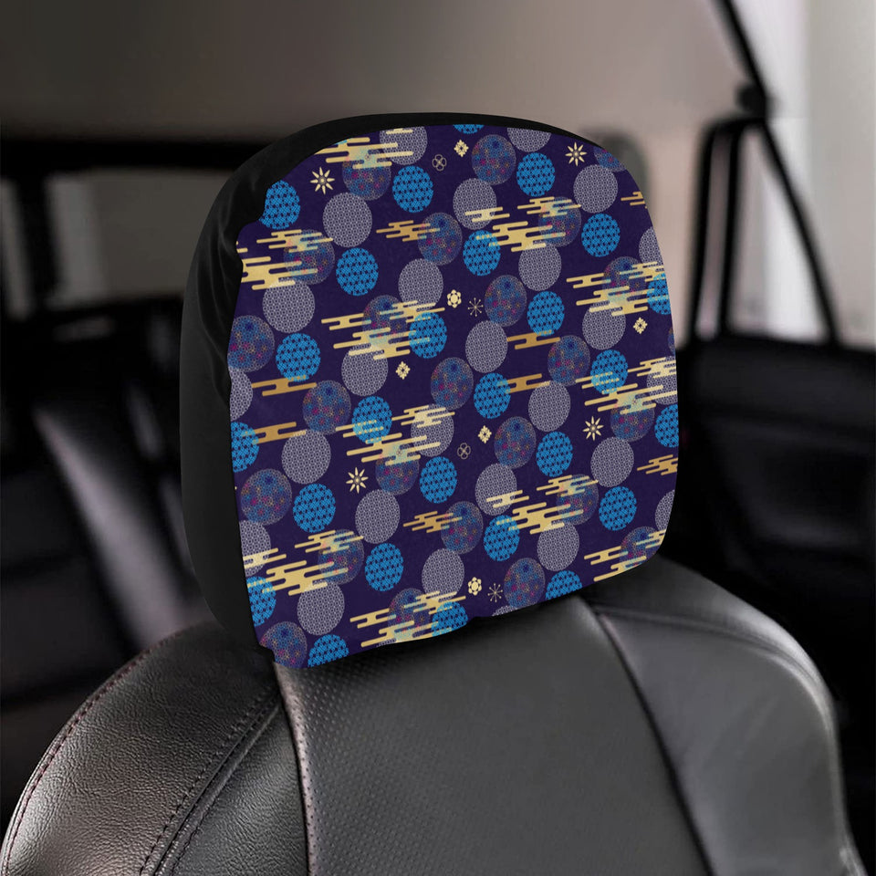 Blue japanese pattern cloud wave flower Car Headrest Cover