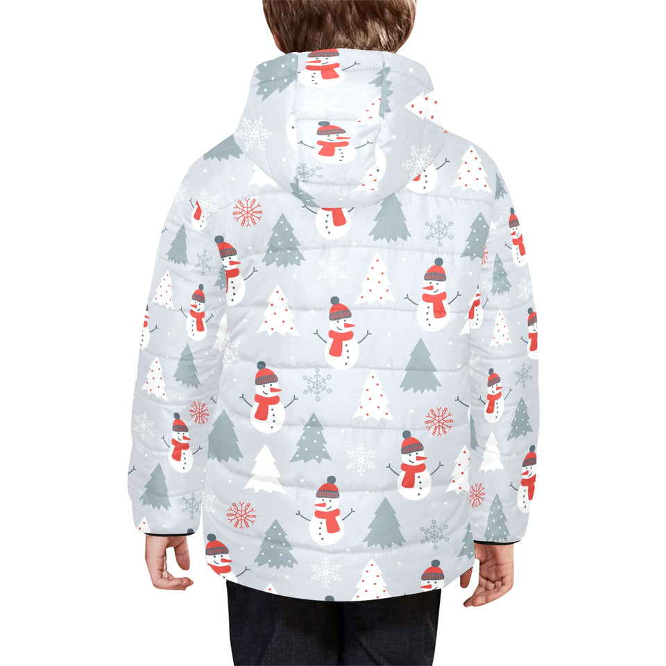 Snowman christmas tree snow gray background Kids' Boys' Girls' Padded Hooded Jacket