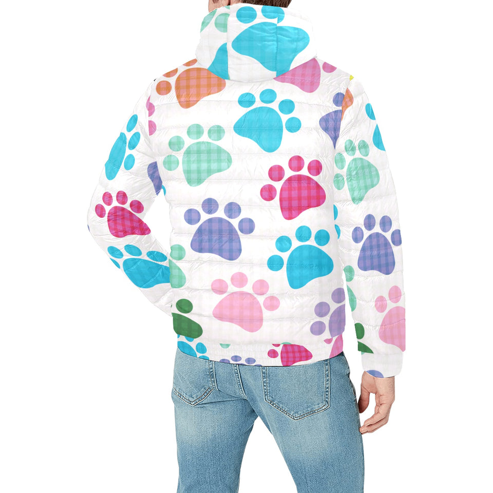 Dog Paws Pattern Print Design 01 Men's Padded Hooded Jacket