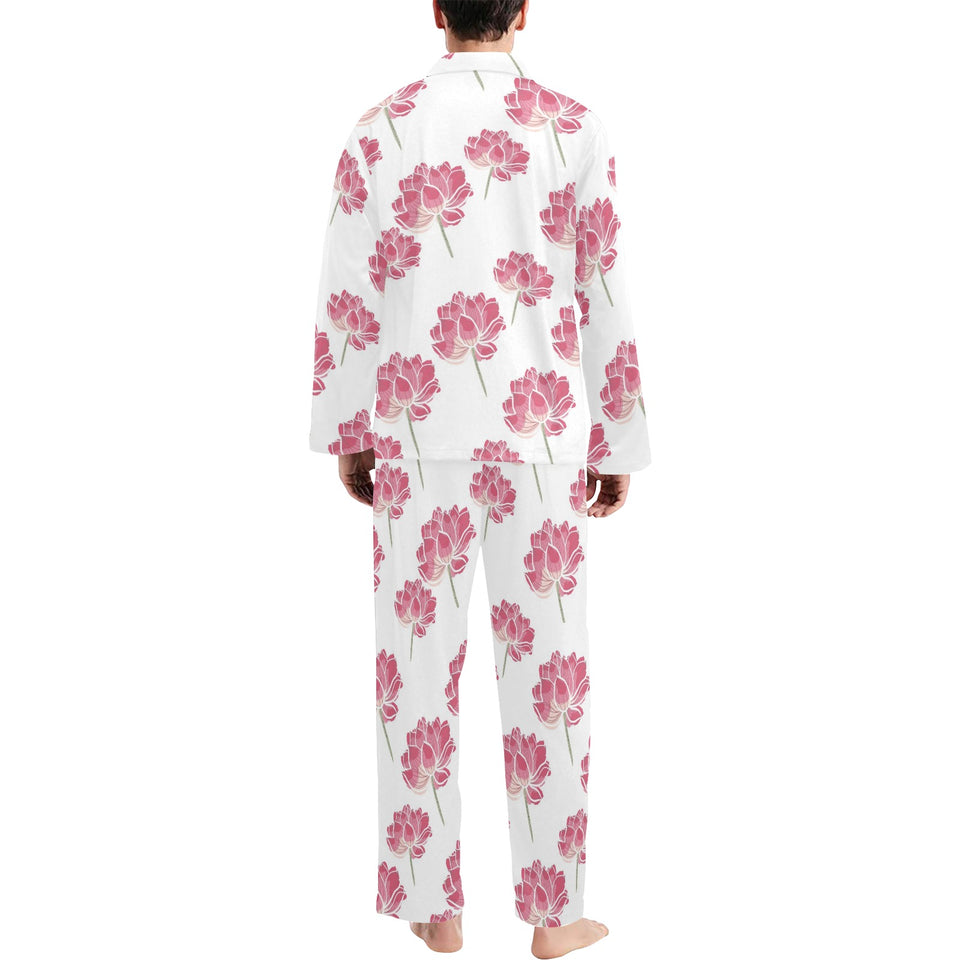 Pink lotus waterlily pattern Men's Long Pajama Set