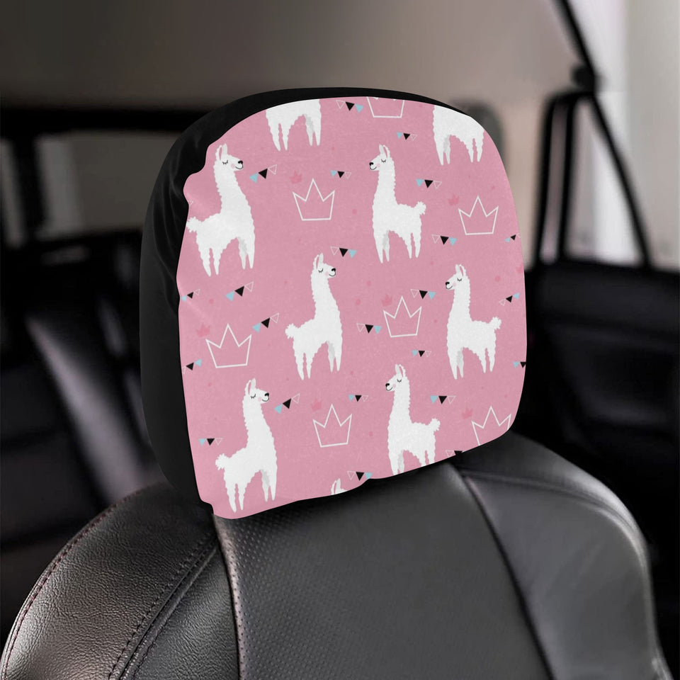 Llama Alpaca pink background Car Headrest Cover