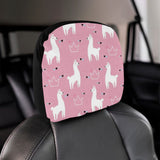 Llama Alpaca pink background Car Headrest Cover