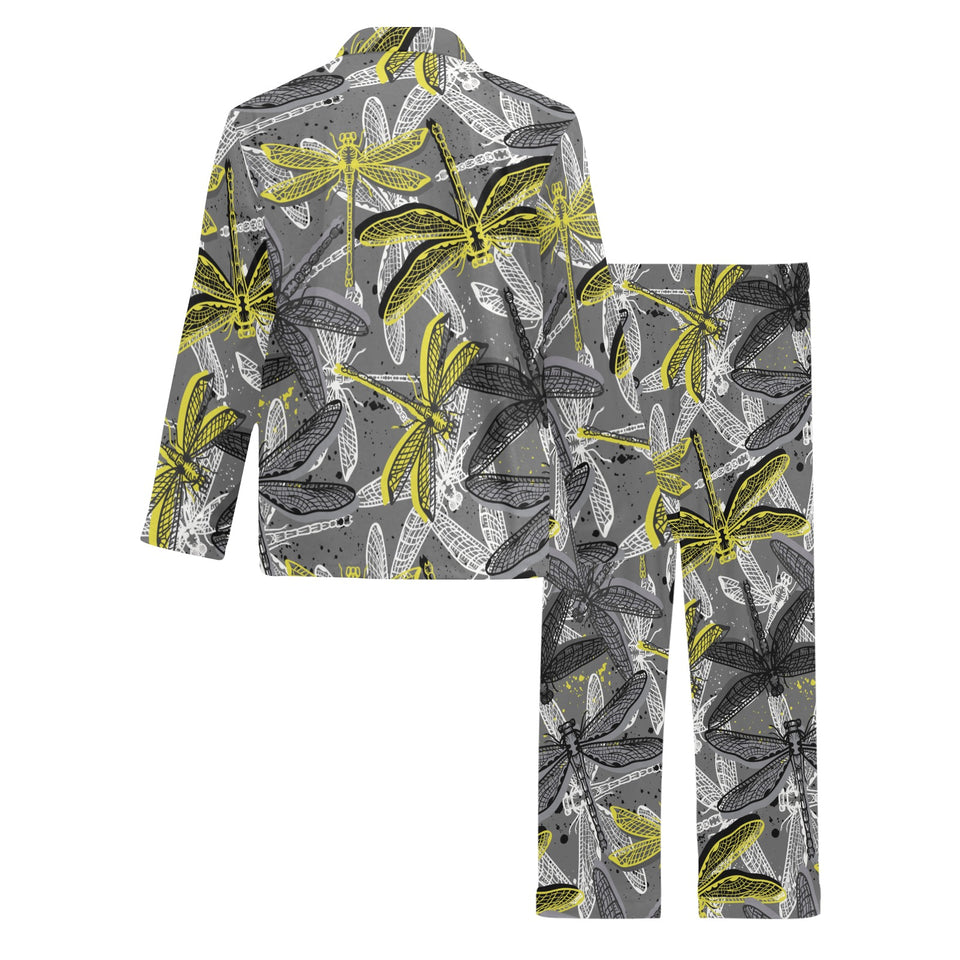 Hand drawn dragonfly pattern Men's Long Pajama Set