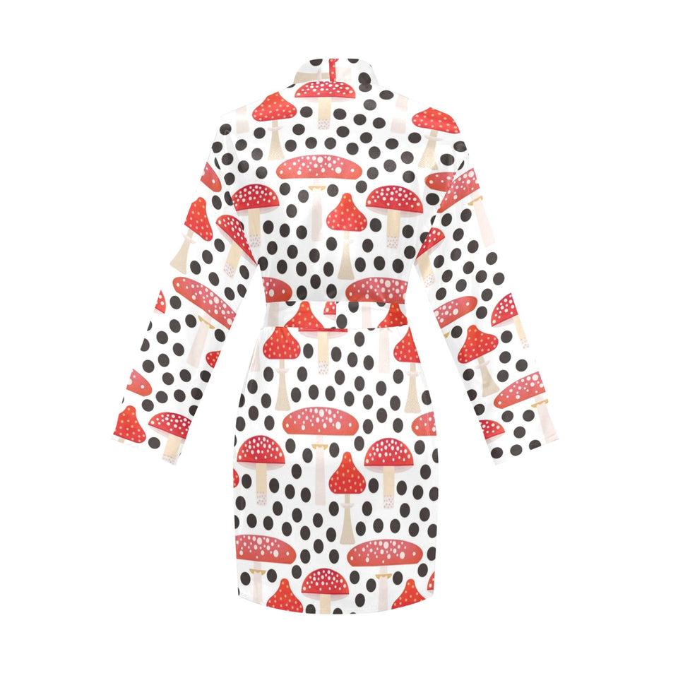 Red mushroom dot pattern Women's Long Sleeve Belted Night Robe