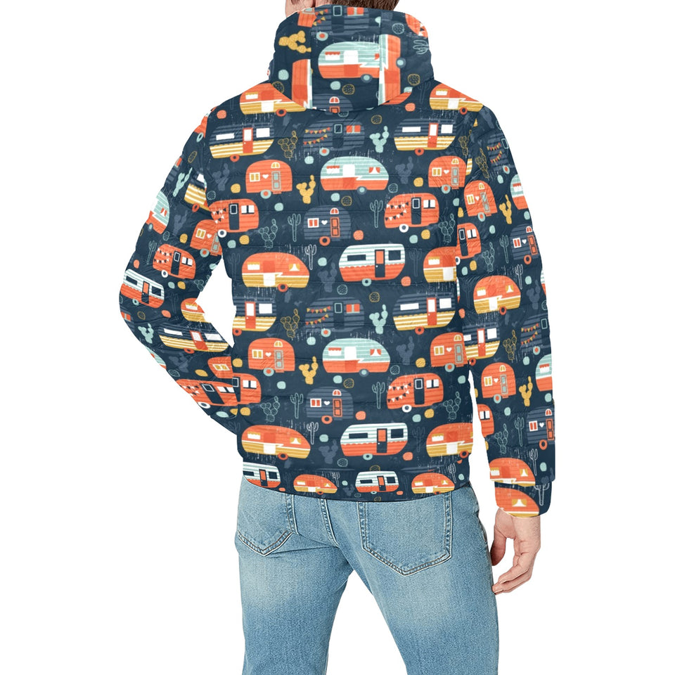 Camper Van Pattern Print Design 05 Men's Padded Hooded Jacket