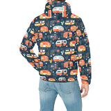 Camper Van Pattern Print Design 05 Men's Padded Hooded Jacket