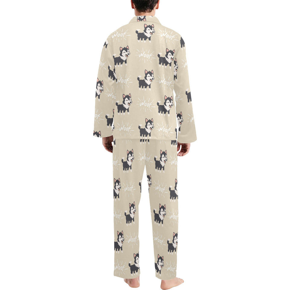 Cute Siberian Husky Men's Long Pajama Set