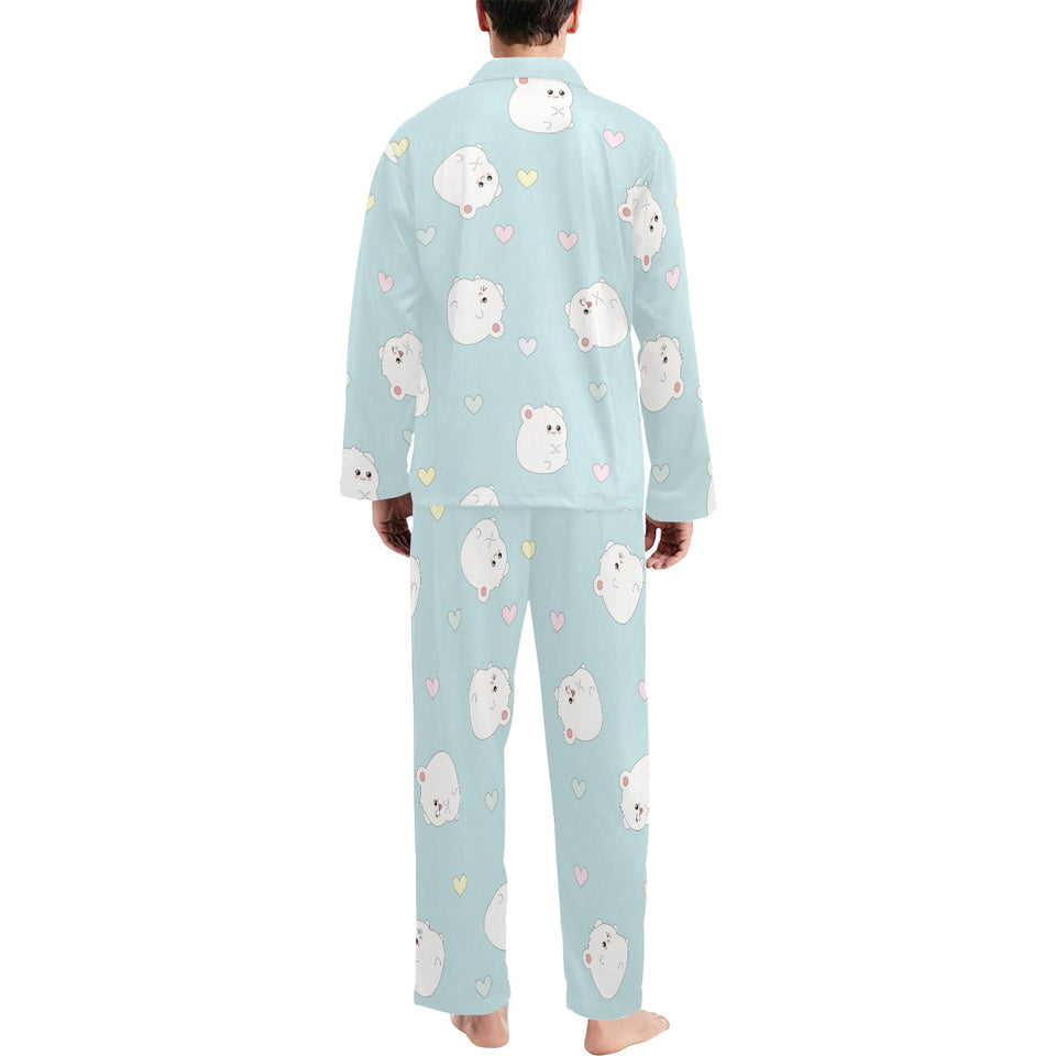 White cute hamsters heart pattern Men's Long Pajama Set