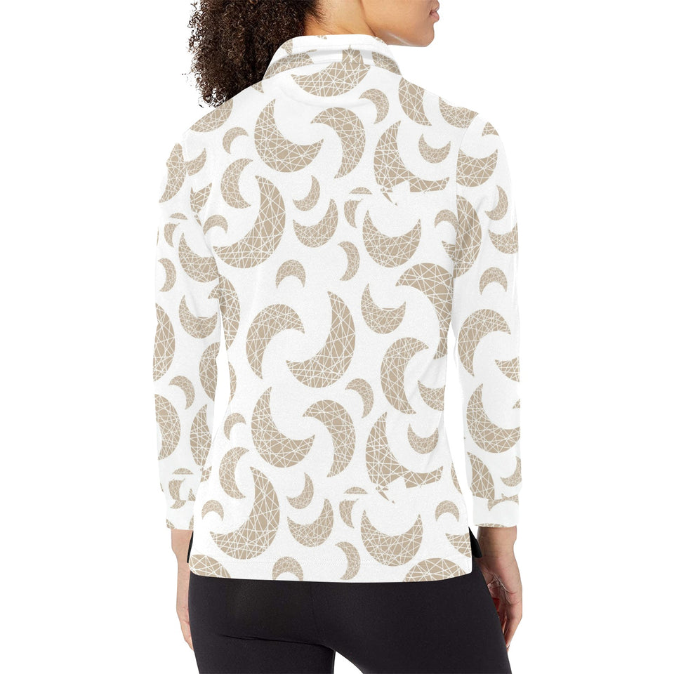 Cool gold moon abstract pattern Women's Long Sleeve Polo Shirt