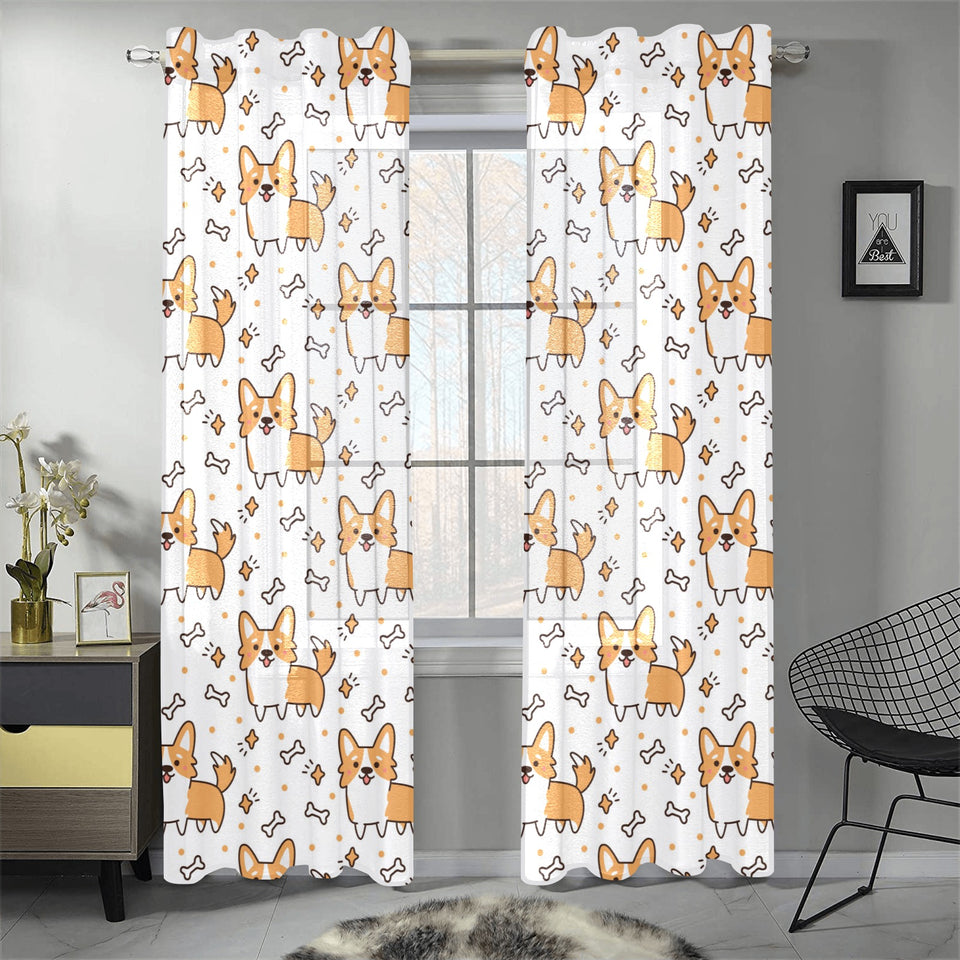 Cute corgi heart star bone pattern Gauze Curtain