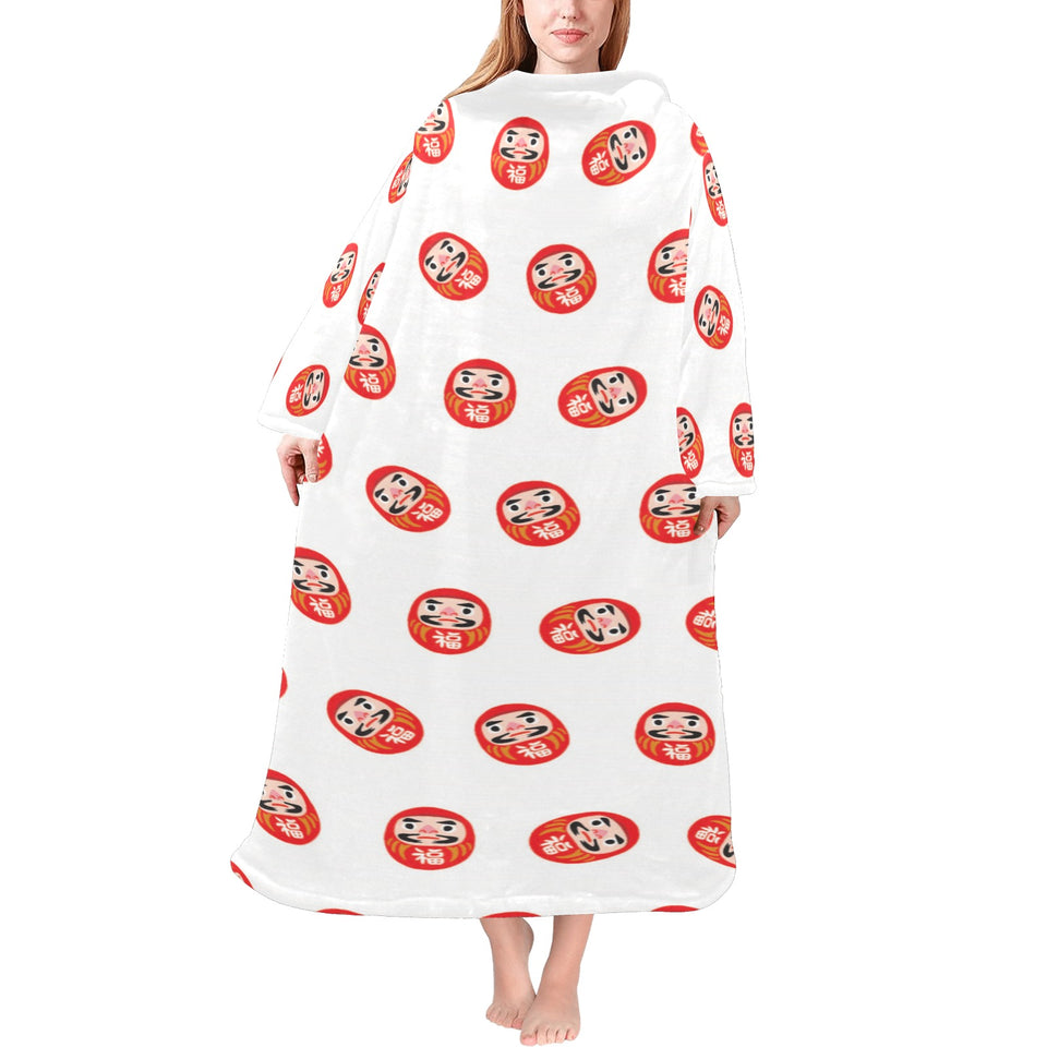 Daruma japanese wooden doll pattern Blanket Robe with Sleeves