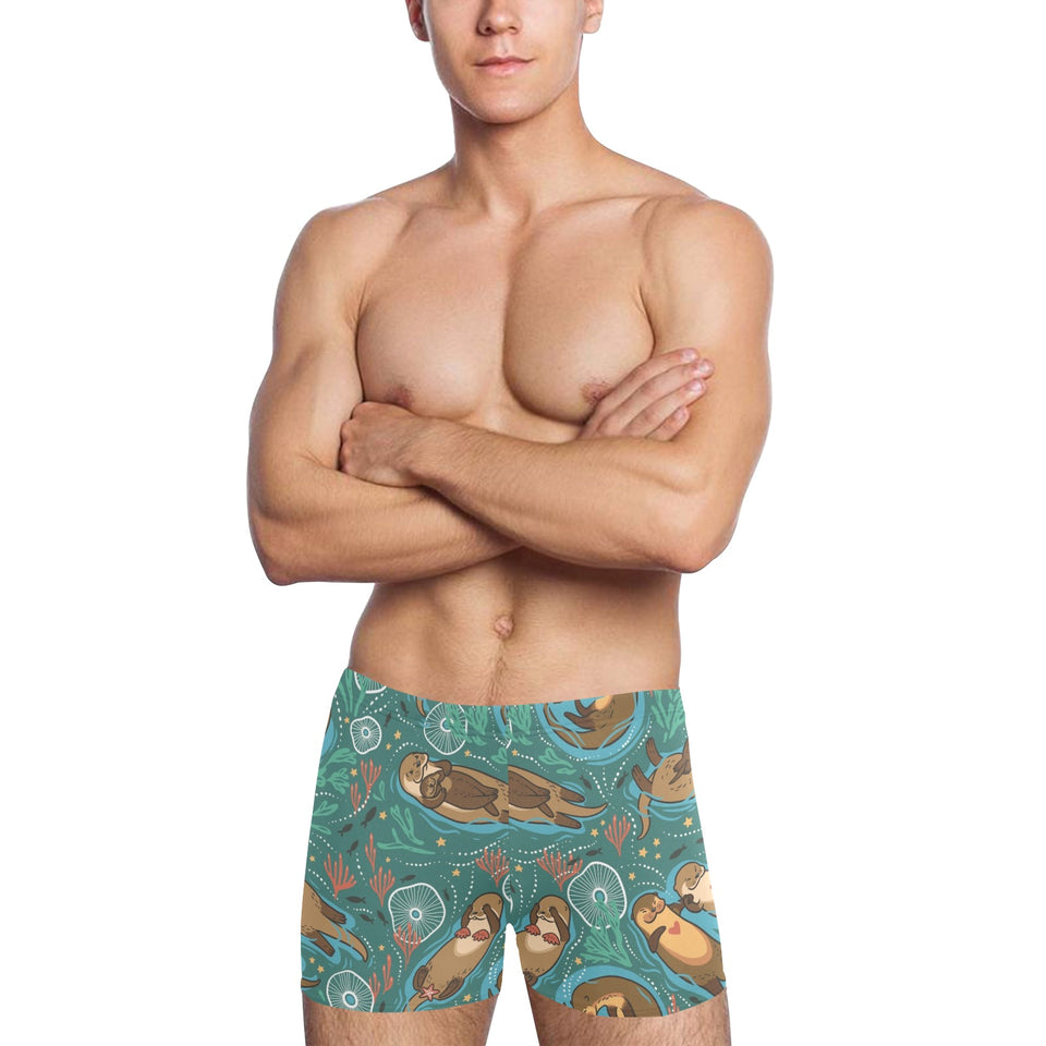 cute brown sea otters ornamental seaweed corals gr Men's Swimming Trunks