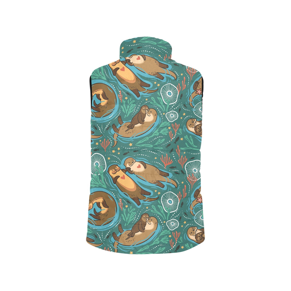 cute brown sea otters ornamental seaweed corals gr Men's Padded Vest