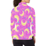 Moon pink rose background Women's Long Sleeve Polo Shirt