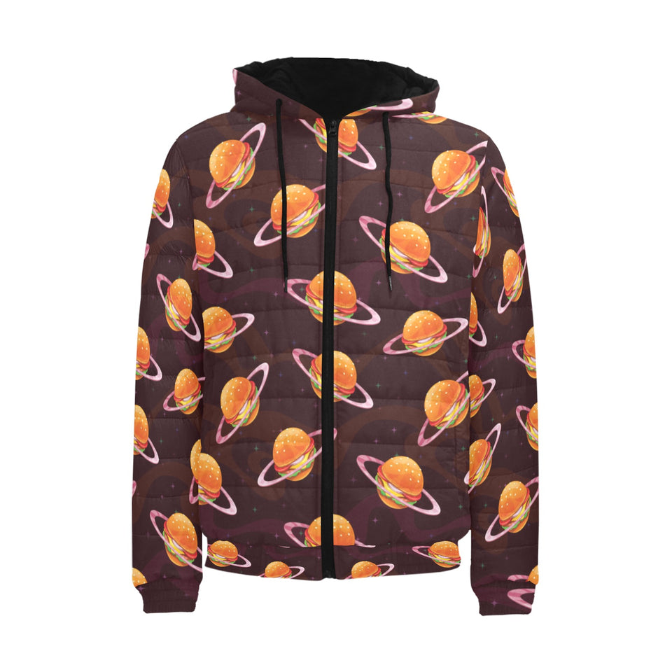 Hamburger Pattern Print Design 05 Men's Padded Hooded Jacket