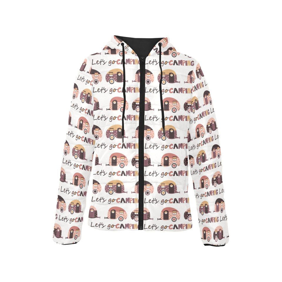 Camper Van Pattern Print Design 01 Women's Padded Hooded Jacket