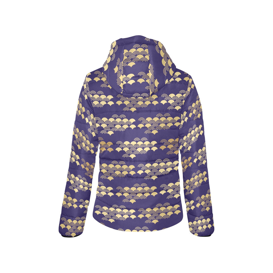 Beautiful japanese fan pattern Women's Padded Hooded Jacket