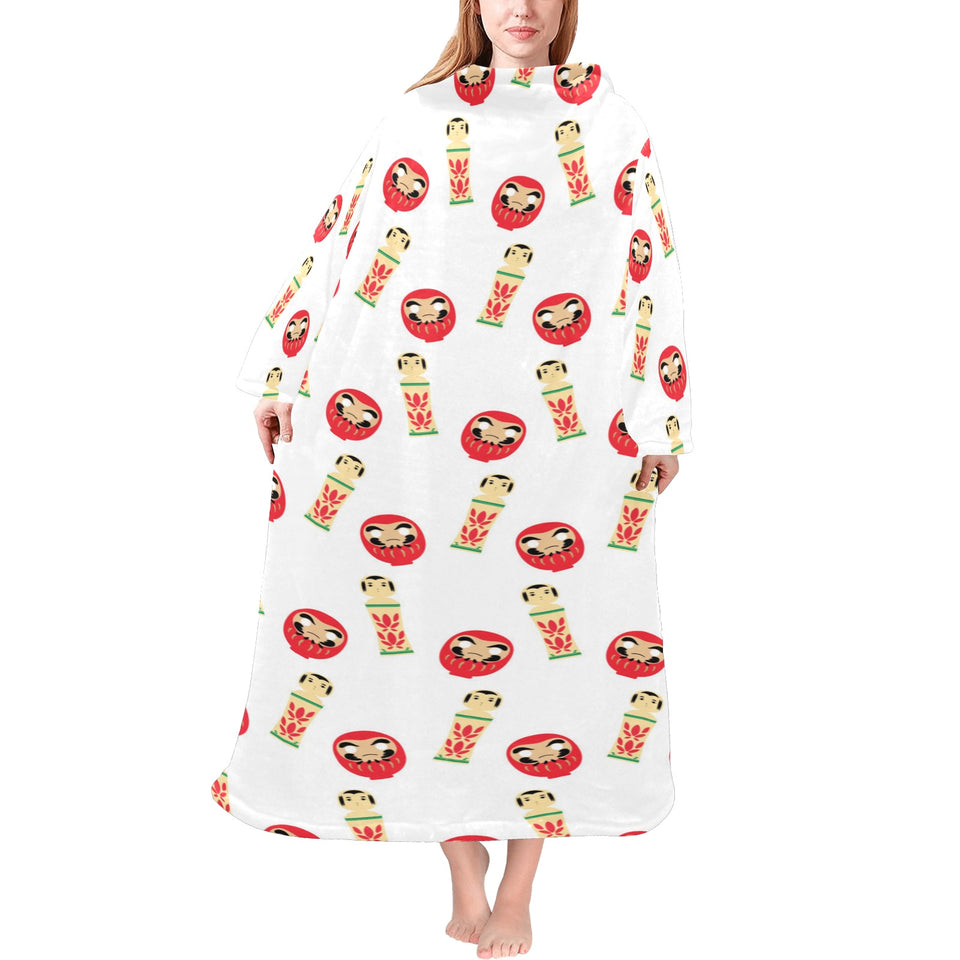 Daruma japanese wooden doll Blanket Robe with Sleeves