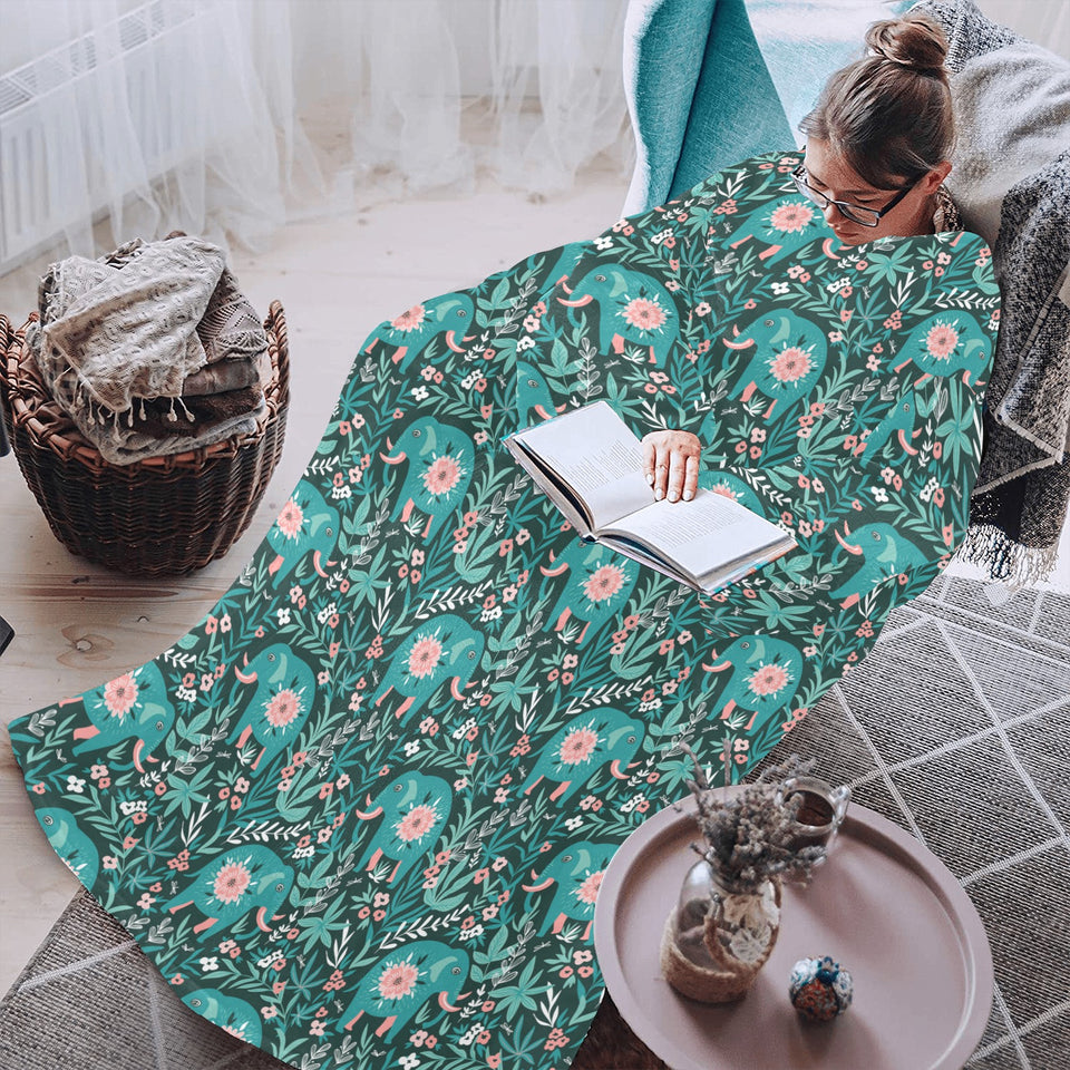 Elephants jungle pattern Blanket Robe with Sleeves
