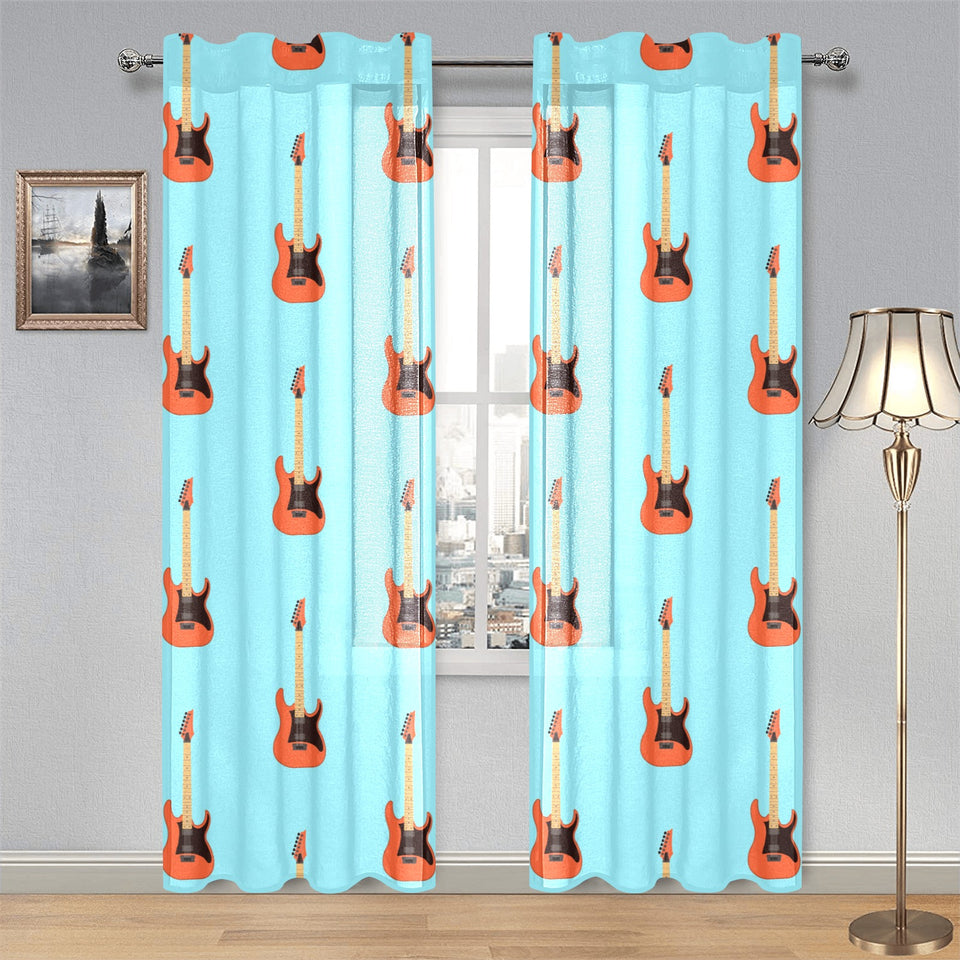 electric guitar pattern light blue background Gauze Curtain