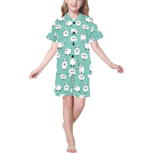 Cute sheep green background Kids' Boys' Girls' V-Neck Short Pajama Set