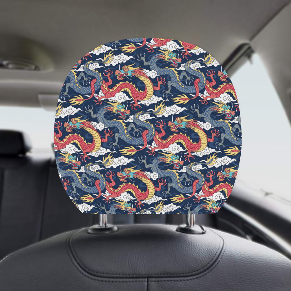 Blue red dragon cloud pattern Car Headrest Cover