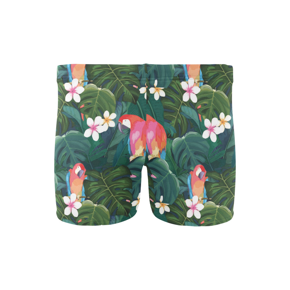 Parrot Palm tree leaves flower hibiscus pattern Men's Swimming Trunks