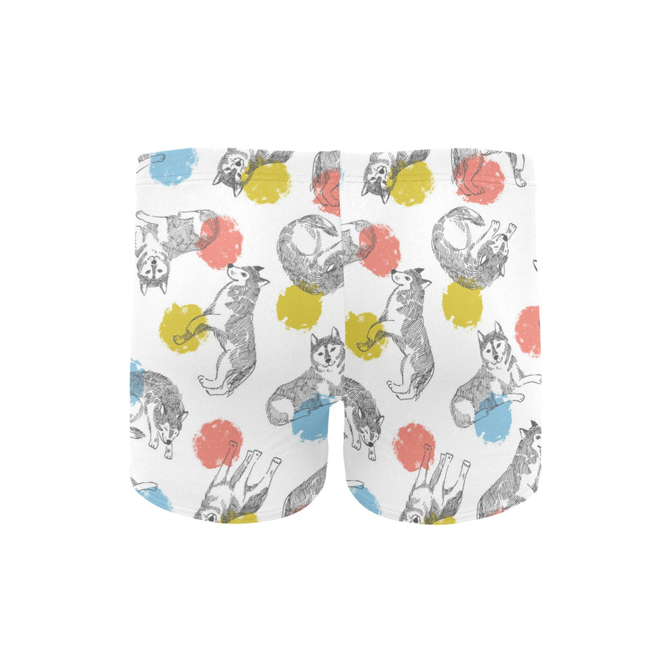 Siberian husky and colorful circle pattern Men's Swimming Trunks