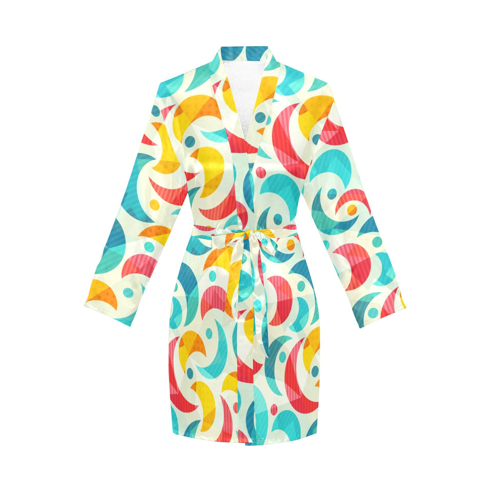 Colorful moon pattern Women's Long Sleeve Belted Night Robe