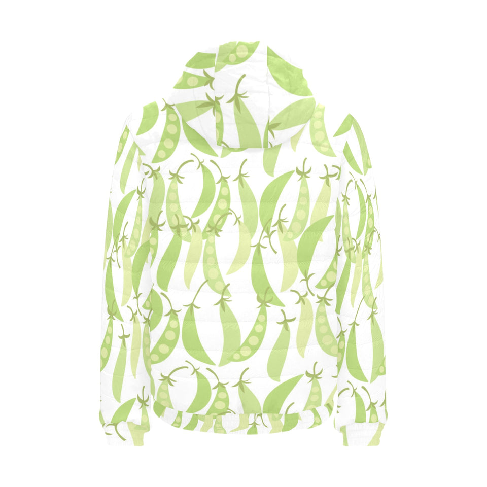 Green Peas Pattern Print Design 03 Men's Padded Hooded Jacket