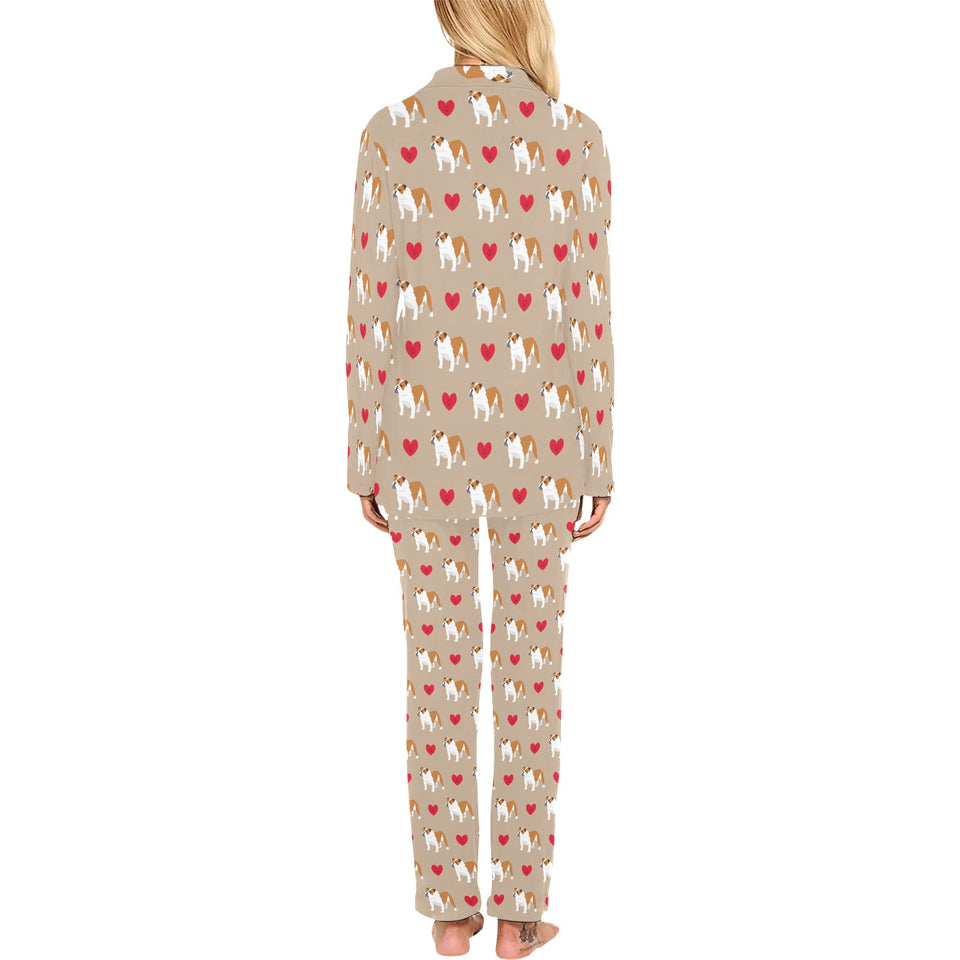 English Bulldog Pattern Print Design 05 Women's Long Pajama Set