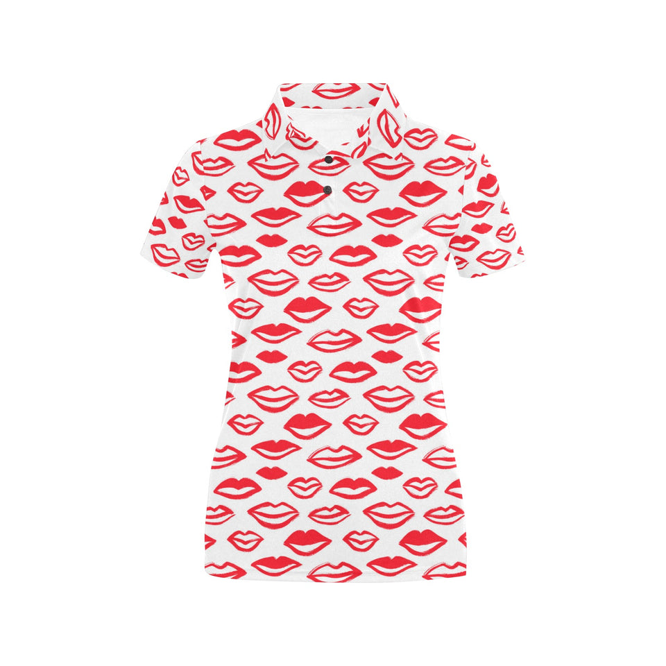 Lips Pattern Print Design 05 Women's All Over Print Polo Shirt