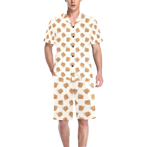 Pancake Pattern Print Design 01 Men's V-Neck Short Pajama Set