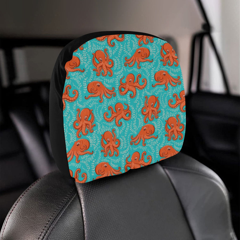 Octopus turquoise background Car Headrest Cover