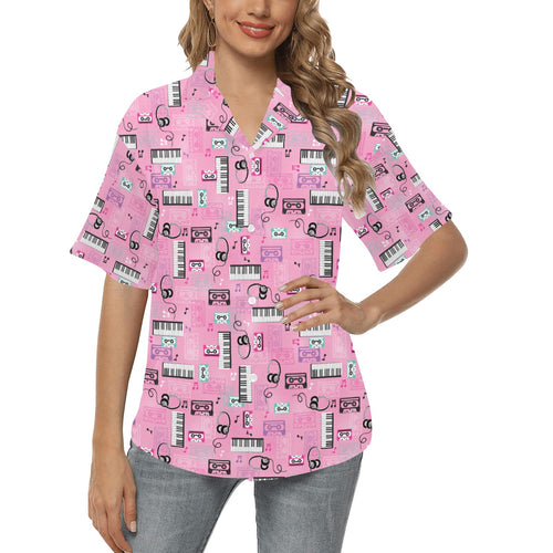 Piano Pattern Print Design 01 Women's All Over Print Hawaiian Shirt