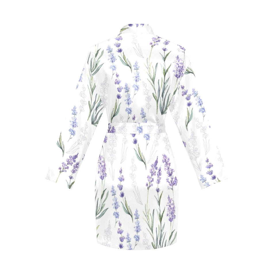 Hand painting Watercolor Lavender Women's Long Sleeve Belted Night Robe