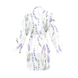 Hand painting Watercolor Lavender Women's Long Sleeve Belted Night Robe