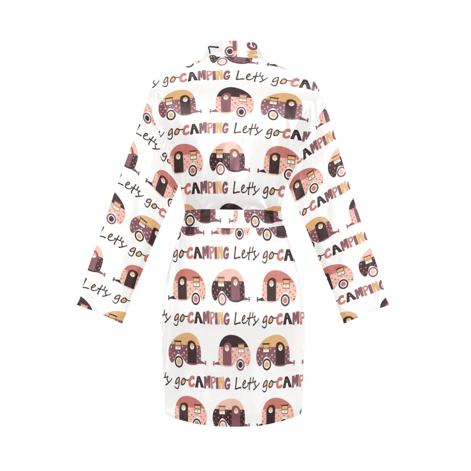 Camper Van Pattern Print Design 01 Women's Long Sleeve Belted Night Robe