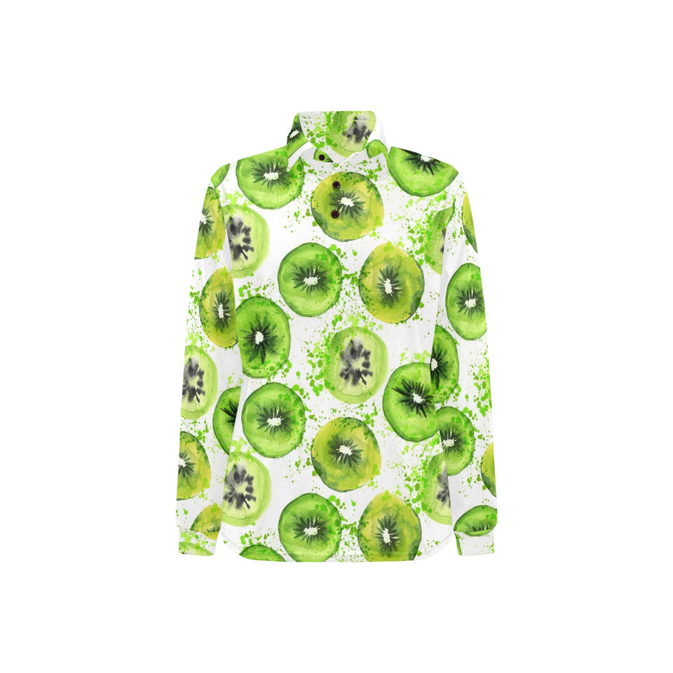 Watercolor kiwi pattern Women's Long Sleeve Polo Shirt