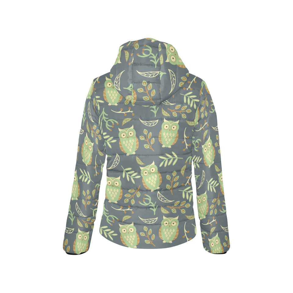 Cute owls leaves pattern Women's Padded Hooded Jacket