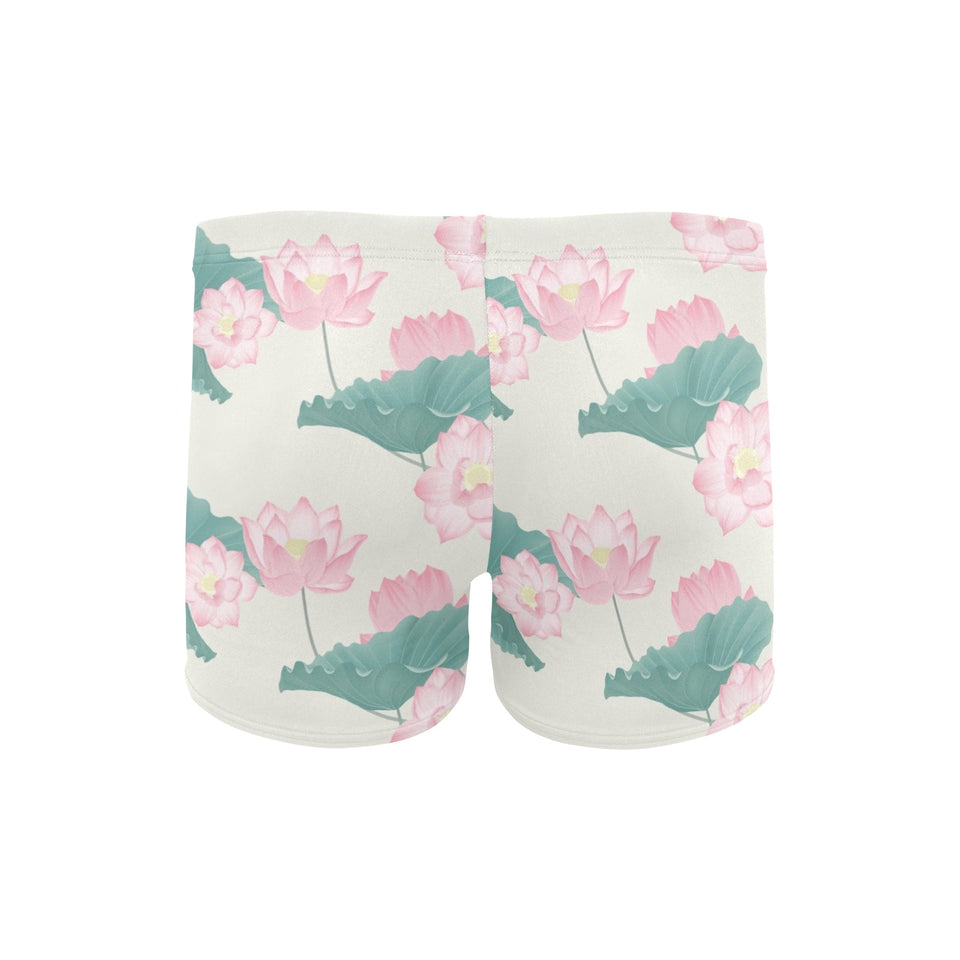 Pink lotus waterlily leaves pattern Men's Swimming Trunks