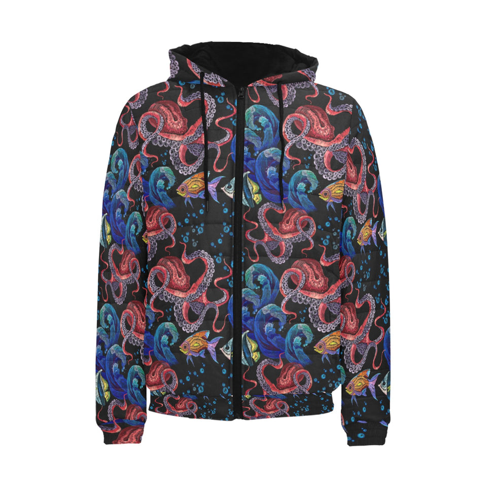 Octopus sea wave tropical fishe pattern Men's Padded Hooded Jacket