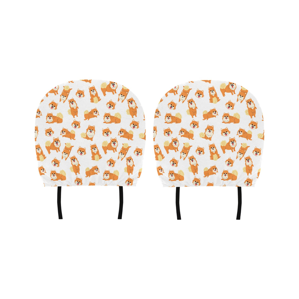 Brown pomeranian pattern Car Headrest Cover