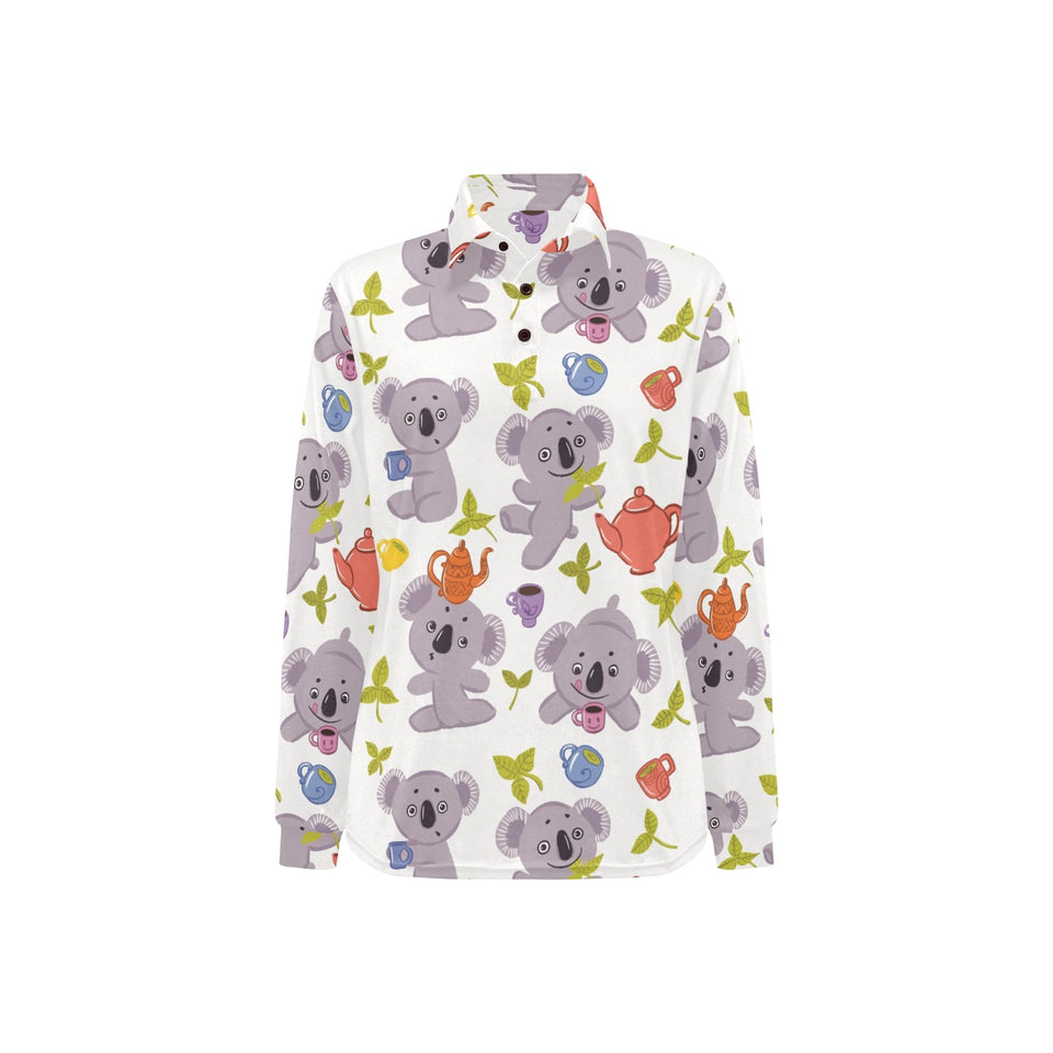 Cute koalas teapots tea Women's Long Sleeve Polo Shirt