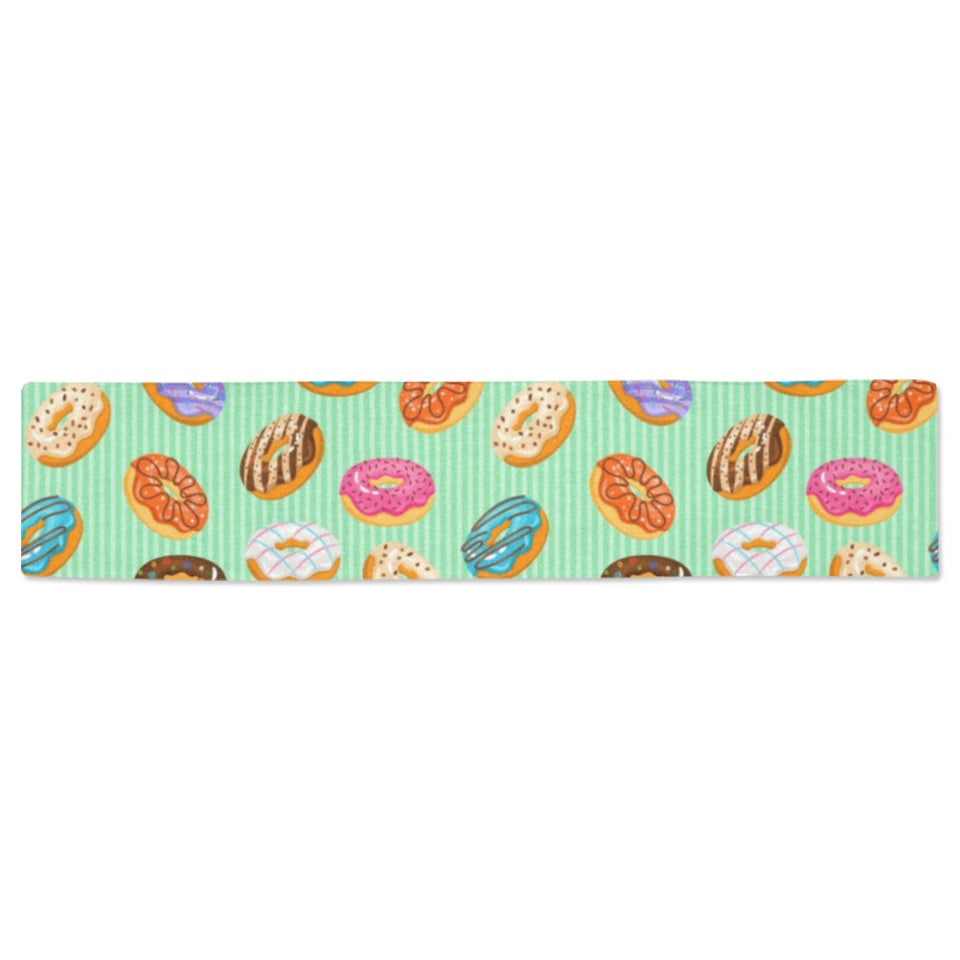 Colorful donut pattern green background Table Runner