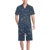 space pattern with planets, comets, constellations Men's V-Neck Short Pajama Set