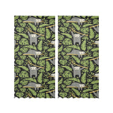 Cute sloths tropical palm leaves black background Gauze Curtain