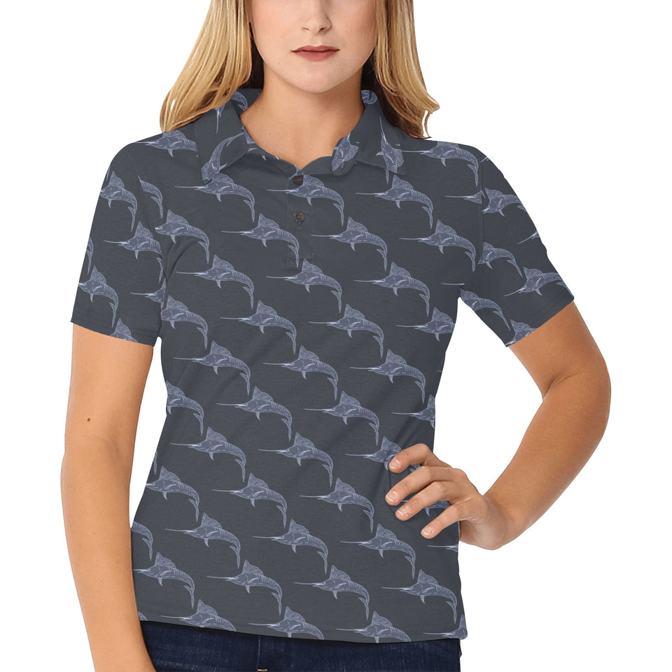 Swordfish Pattern Print Design 03 Women's All Over Print Polo Shirt